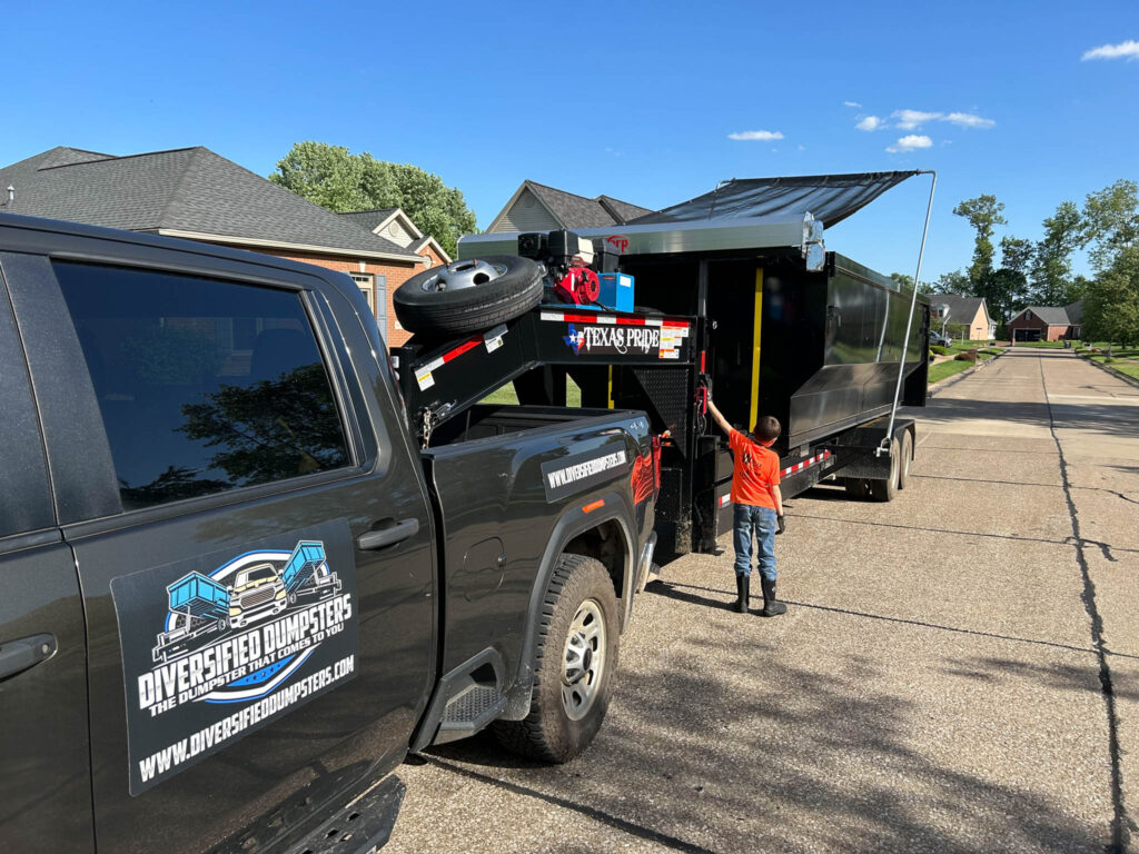 Dumpster rental Evansville, Indiana with our little helper.