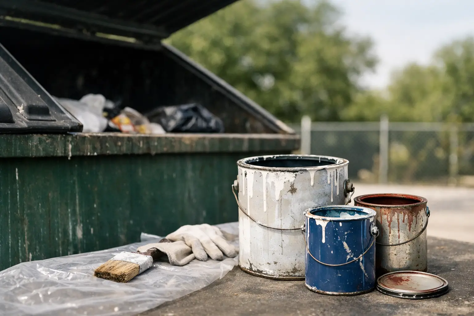 Do dumpsters accept paint cans - paint cans set aside near a roll-off dumpster