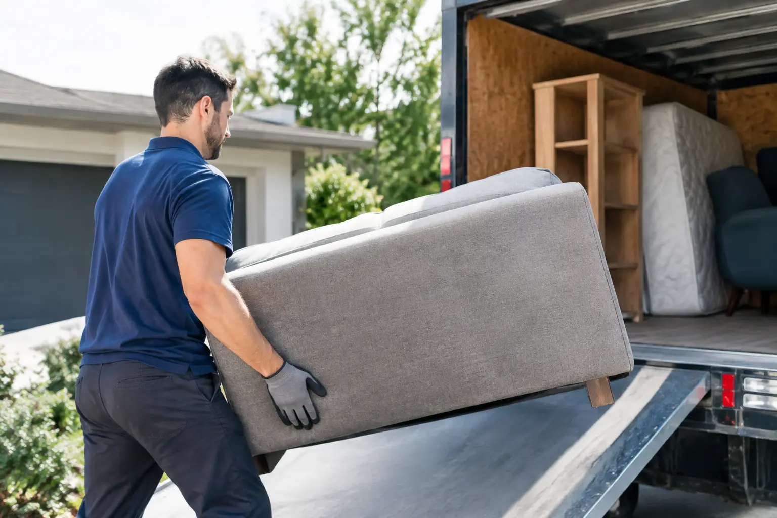 How to handle bulky waste: loading old furniture and debris into a roll-off dumpster in Rochester, NY