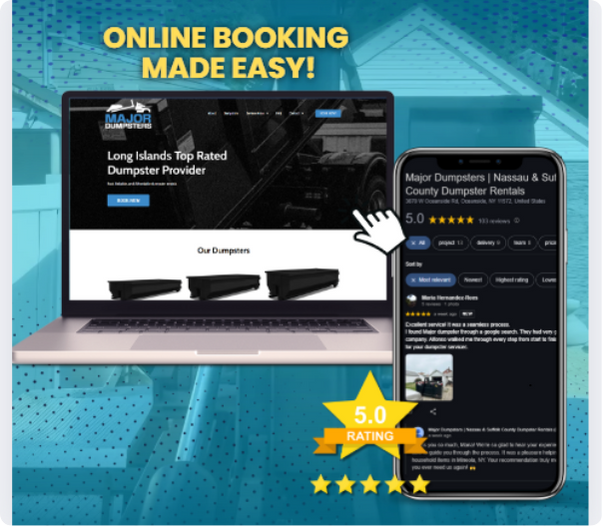 Dumpster Rental Near Me | Major Dumpsters Long Island 60 Online Booking Made Easy! 5-Star Rating